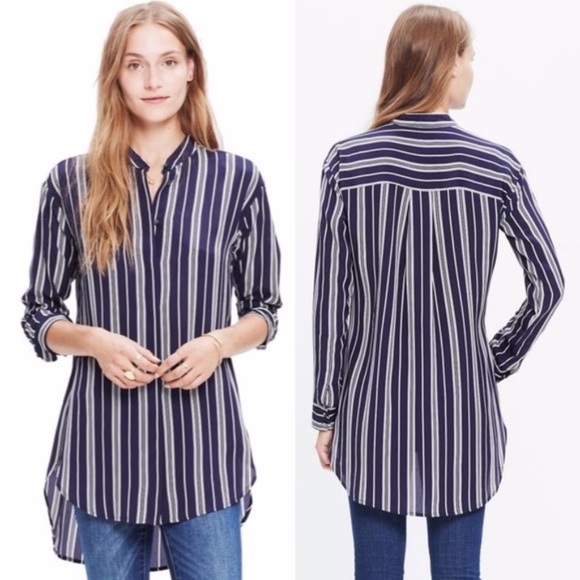 Madewell Tops - Madewell Mulberry Silk Striped Button Down Tunic